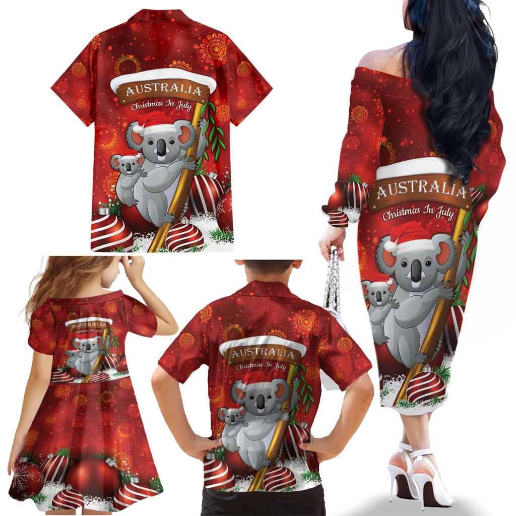 Australia Koala Family Matching Off The Shoulder Long Sleeve Dress and Hawaiian Shirt Christmas In July - Red