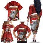 Australia Koala Family Matching Off The Shoulder Long Sleeve Dress and Hawaiian Shirt Christmas In July - Red