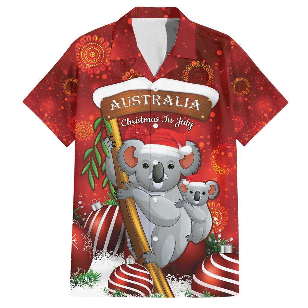 Australia Koala Family Matching Off The Shoulder Long Sleeve Dress and Hawaiian Shirt Christmas In July - Red