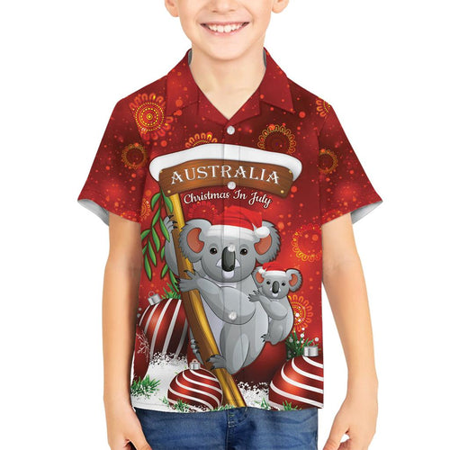 Australia Koala Family Matching Off The Shoulder Long Sleeve Dress and Hawaiian Shirt Christmas In July - Red