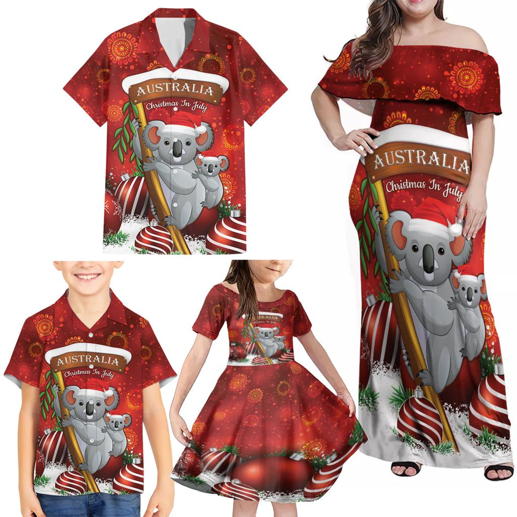 Australia Koala Family Matching Off Shoulder Maxi Dress and Hawaiian Shirt Christmas In July - Red