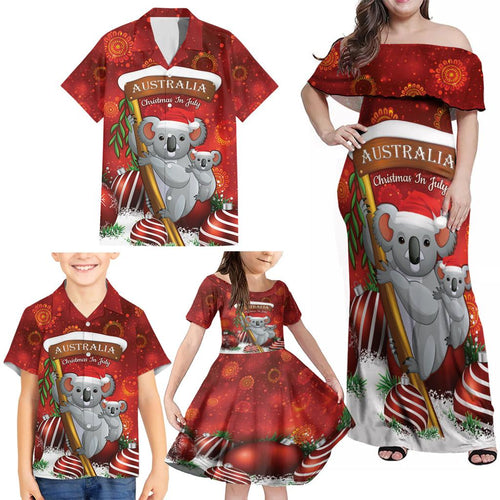 Australia Koala Family Matching Off Shoulder Maxi Dress and Hawaiian Shirt Christmas In July - Red