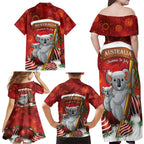 Australia Koala Family Matching Off Shoulder Maxi Dress and Hawaiian Shirt Christmas In July - Red