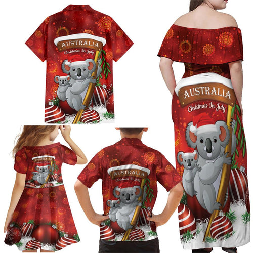Australia Koala Family Matching Off Shoulder Maxi Dress and Hawaiian Shirt Christmas In July - Red