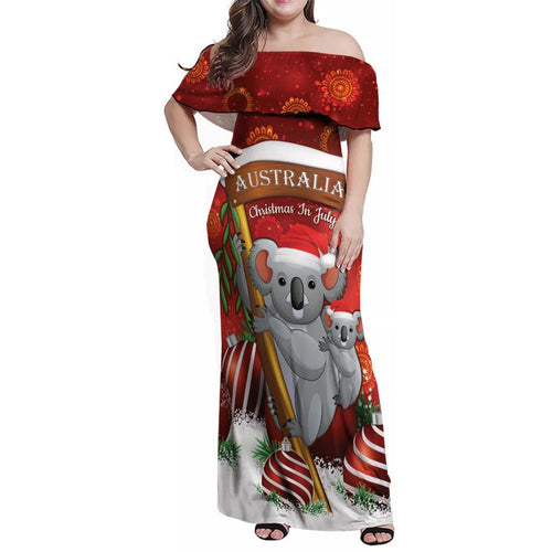 Australia Koala Family Matching Off Shoulder Maxi Dress and Hawaiian Shirt Christmas In July - Red