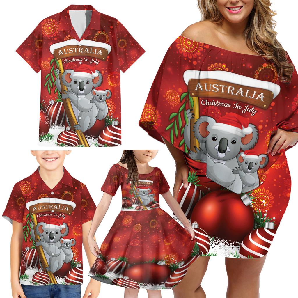 Australia Koala Family Matching Off Shoulder Short Dress and Hawaiian Shirt Christmas In July - Red