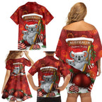 Australia Koala Family Matching Off Shoulder Short Dress and Hawaiian Shirt Christmas In July - Red