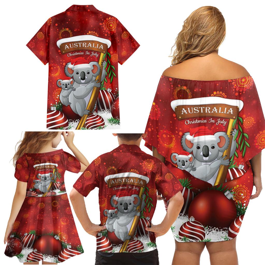 Australia Koala Family Matching Off Shoulder Short Dress and Hawaiian Shirt Christmas In July - Red