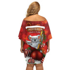 Australia Koala Family Matching Off Shoulder Short Dress and Hawaiian Shirt Christmas In July - Red