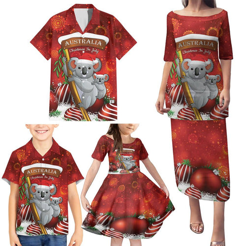 Australia Koala Family Matching Puletasi and Hawaiian Shirt Christmas In July - Red