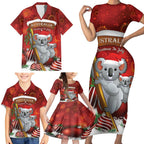 Australia Koala Family Matching Short Sleeve Bodycon Dress and Hawaiian Shirt Christmas In July - Red