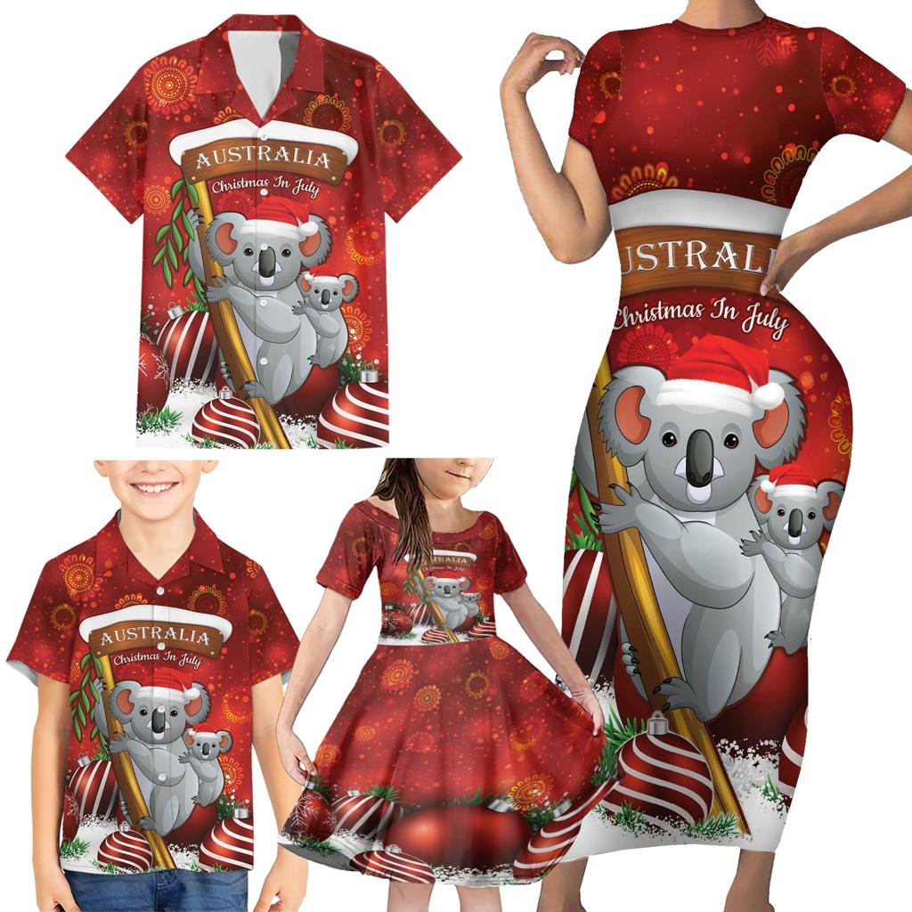 Australia Koala Family Matching Short Sleeve Bodycon Dress and Hawaiian Shirt Christmas In July - Red