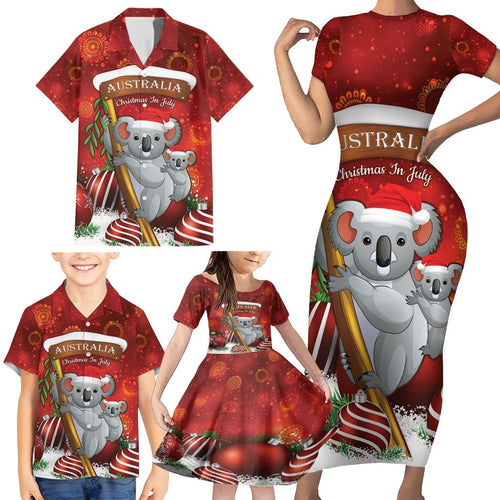 Australia Koala Family Matching Short Sleeve Bodycon Dress and Hawaiian Shirt Christmas In July - Red
