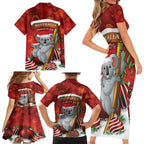 Australia Koala Family Matching Short Sleeve Bodycon Dress and Hawaiian Shirt Christmas In July - Red