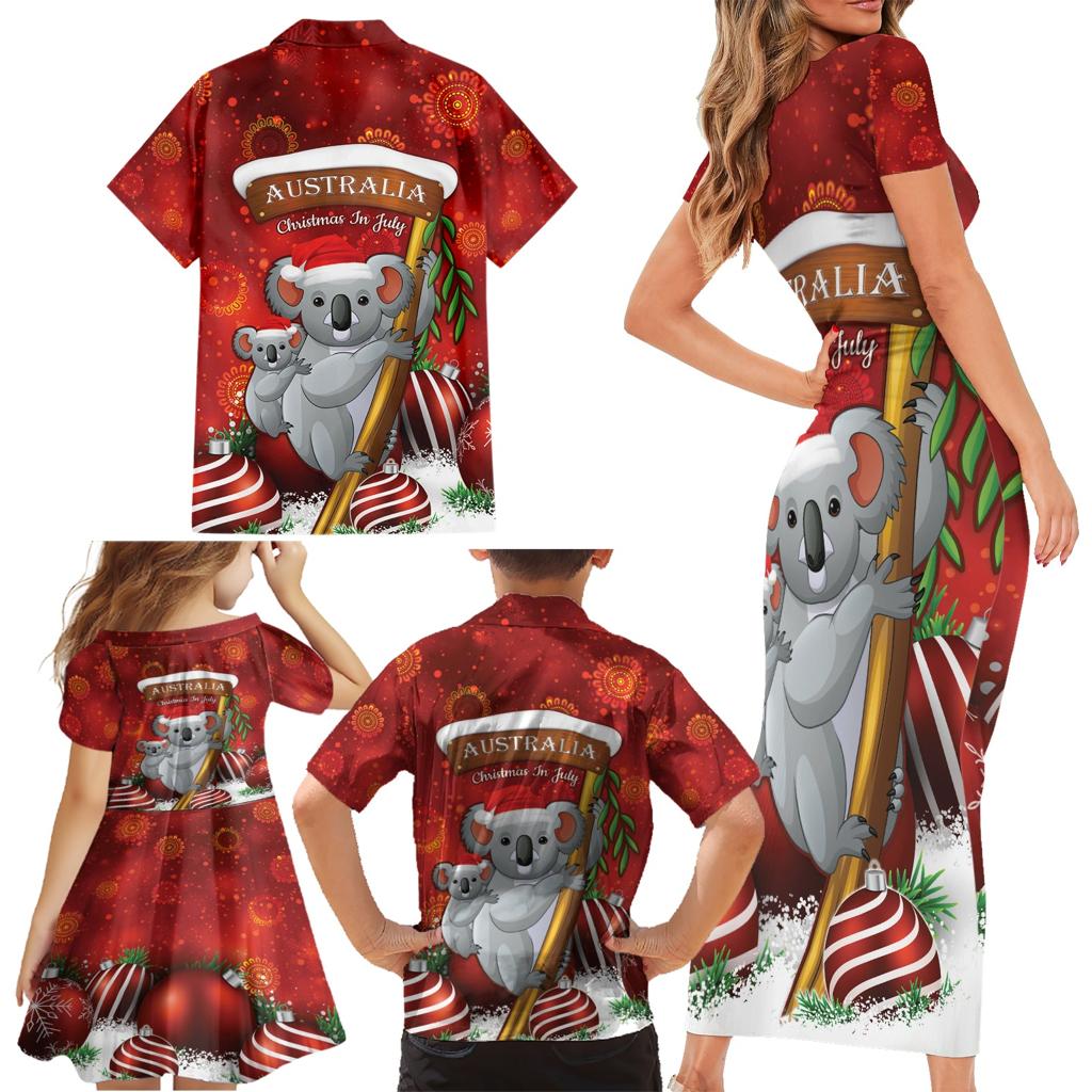 Australia Koala Family Matching Short Sleeve Bodycon Dress and Hawaiian Shirt Christmas In July - Red