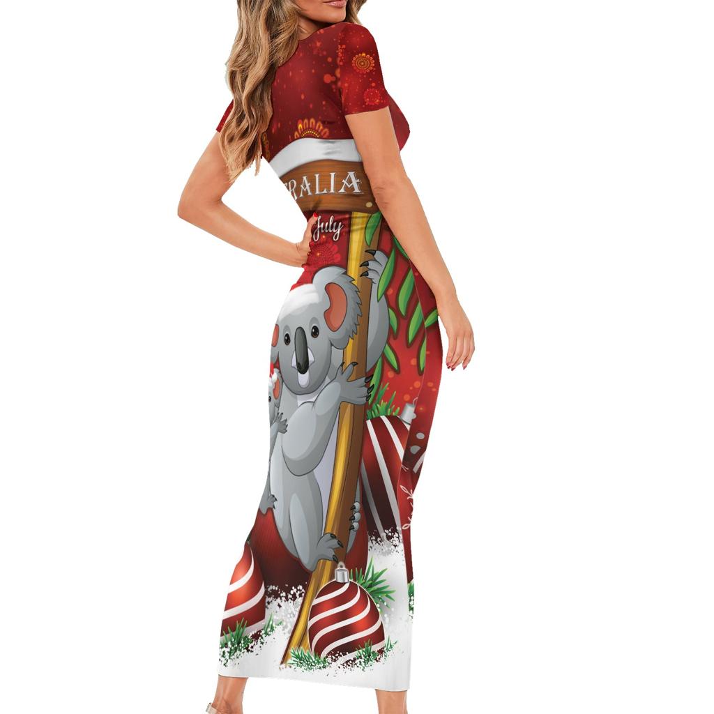Australia Koala Family Matching Short Sleeve Bodycon Dress and Hawaiian Shirt Christmas In July - Red
