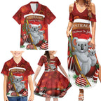 Australia Koala Family Matching Summer Maxi Dress and Hawaiian Shirt Christmas In July - Red