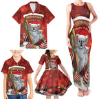 Australia Koala Family Matching Tank Maxi Dress and Hawaiian Shirt Christmas In July - Red