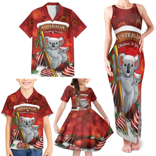 Australia Koala Family Matching Tank Maxi Dress and Hawaiian Shirt Christmas In July - Red
