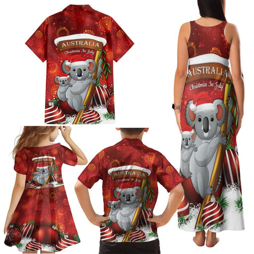Australia Koala Family Matching Tank Maxi Dress and Hawaiian Shirt Christmas In July - Red