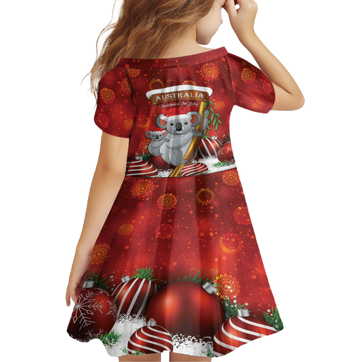 Australia Koala Kid Short Sleeve Dress Christmas In July - Red