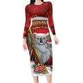 Australia Koala Long Sleeve Bodycon Dress Christmas In July - Red