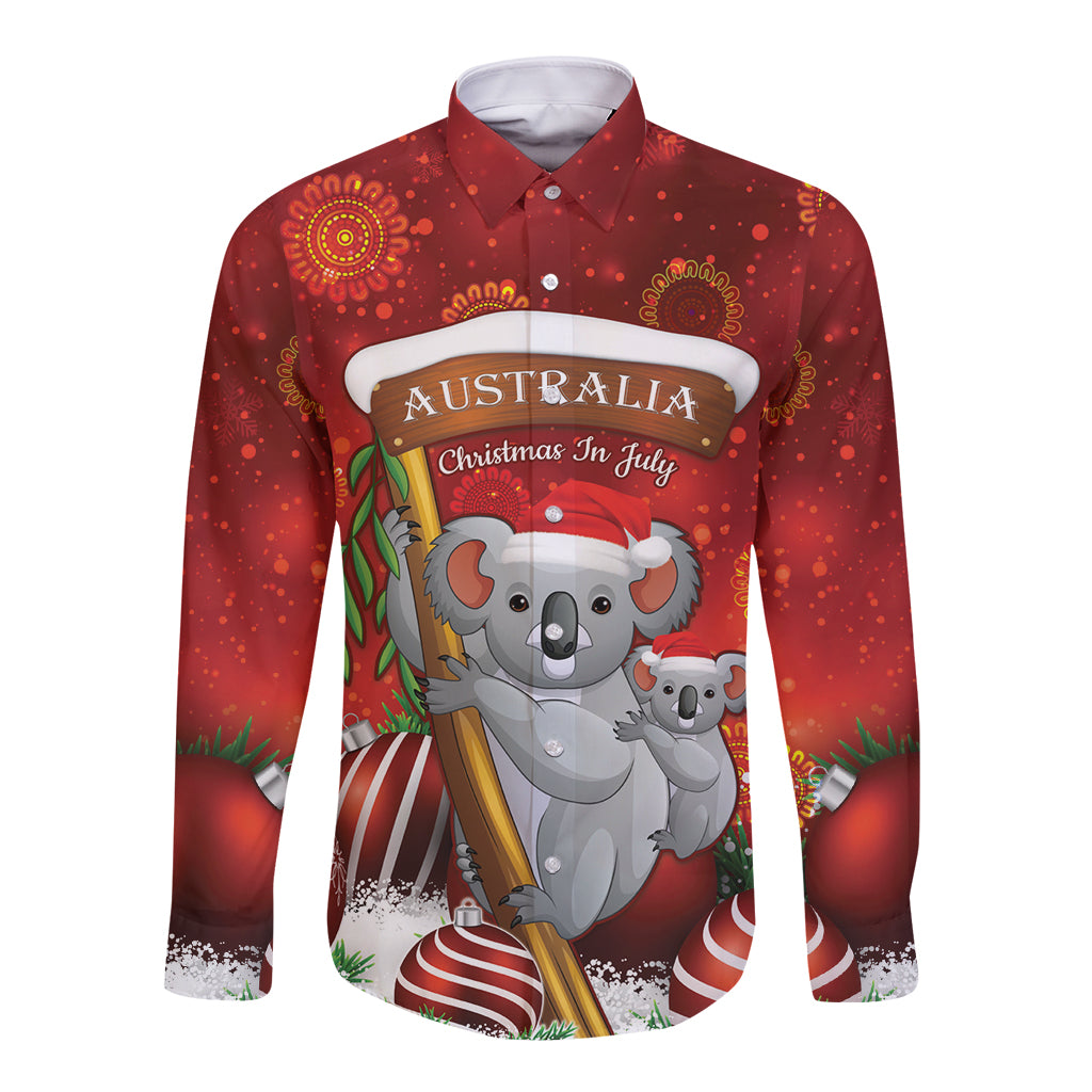 Australia Koala Long Sleeve Button Shirt Christmas In July - Red