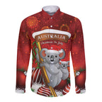 Australia Koala Long Sleeve Button Shirt Christmas In July - Red