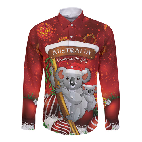 Australia Koala Long Sleeve Button Shirt Christmas In July - Red