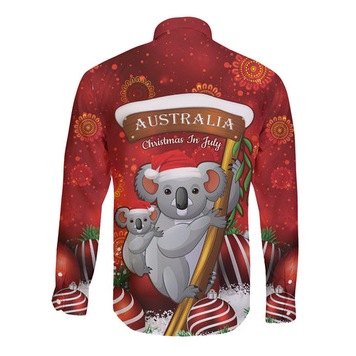 Australia Koala Long Sleeve Button Shirt Christmas In July - Red