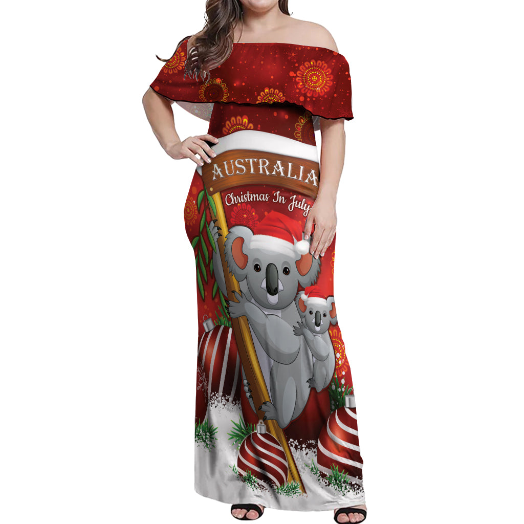 Australia Koala Off Shoulder Maxi Dress Christmas In July - Red