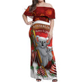 Australia Koala Off Shoulder Maxi Dress Christmas In July - Red