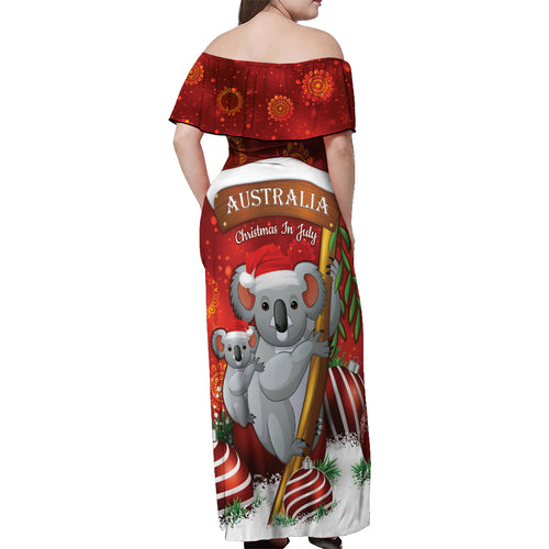Australia Koala Off Shoulder Maxi Dress Christmas In July - Red
