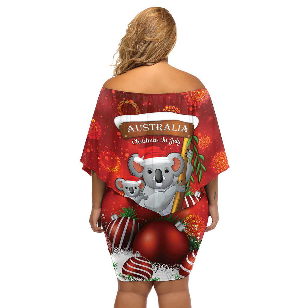 Australia Koala Off Shoulder Short Dress Christmas In July - Red