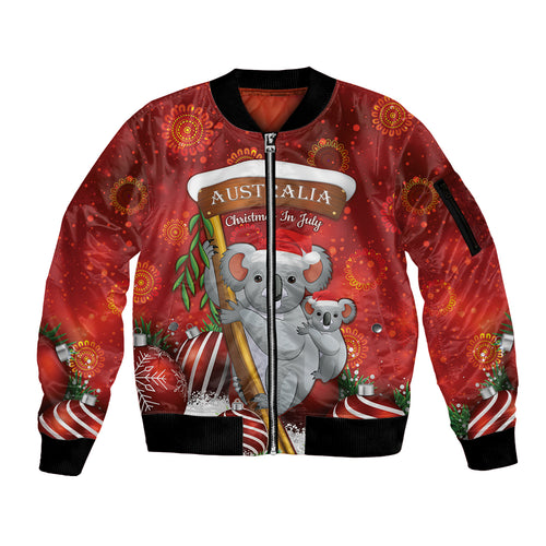 Australia Koala Sleeve Zip Bomber Jacket Christmas In July - Red