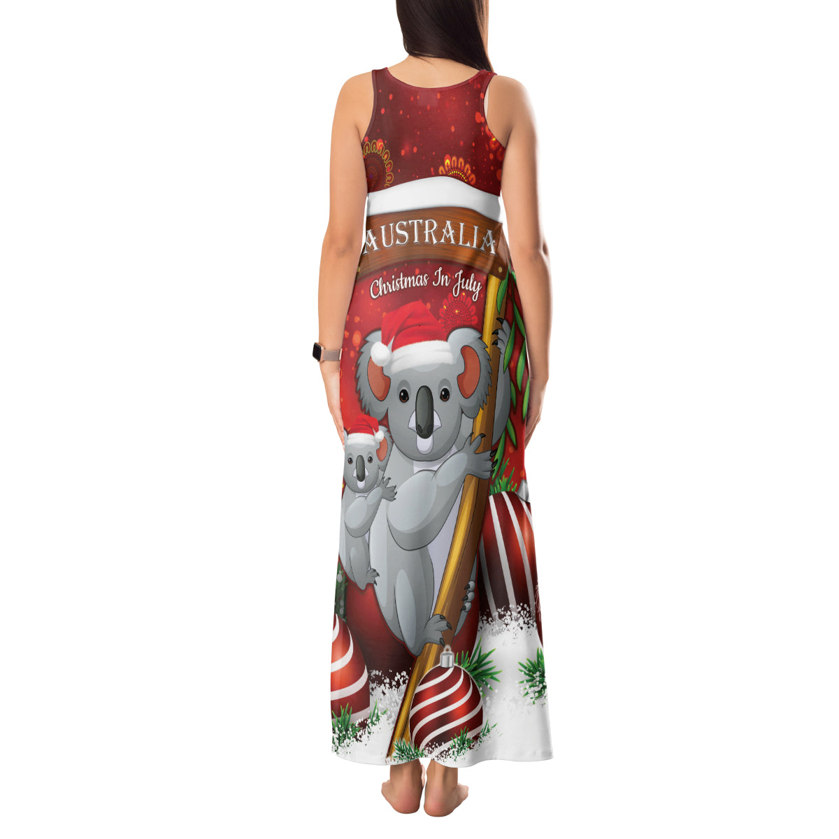 Australia Koala Tank Maxi Dress Christmas In July - Red