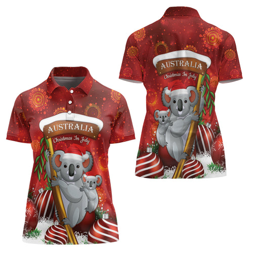Australia Koala Women Polo Shirt Christmas In July - Red