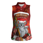 Australia Koala Women Sleeveless Polo Shirt Christmas In July - Red