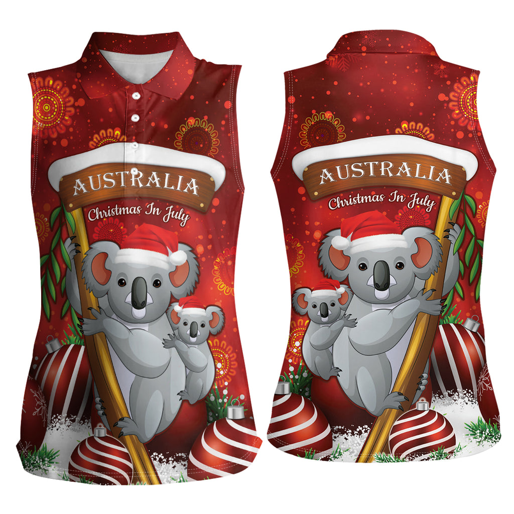Australia Koala Women Sleeveless Polo Shirt Christmas In July - Red