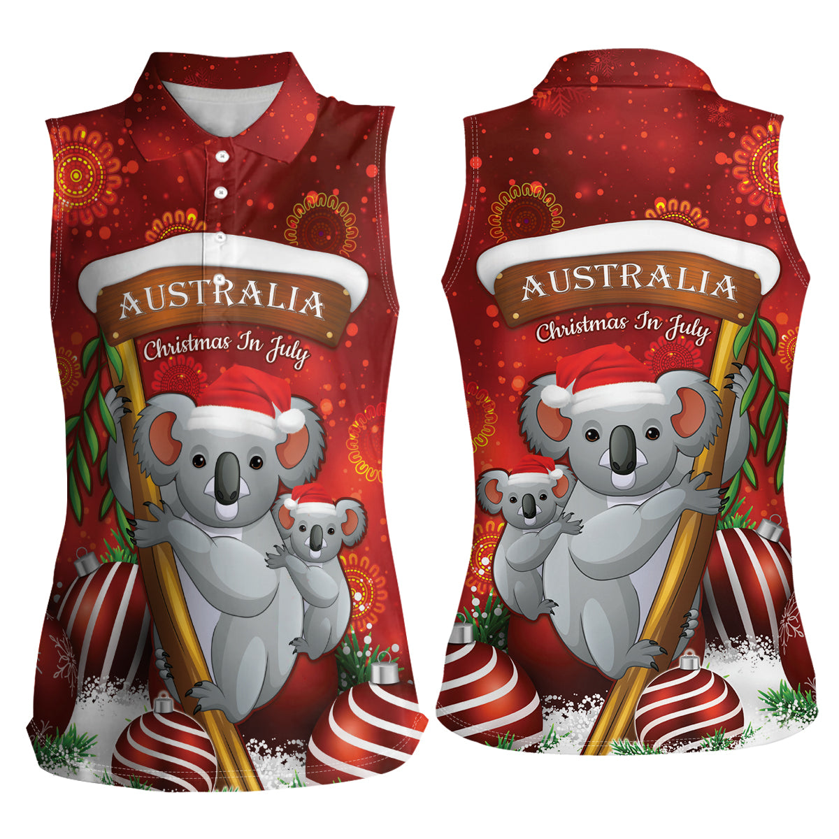 Australia Koala Women Sleeveless Polo Shirt Christmas In July - Red