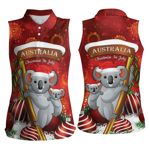 Australia Koala Women Sleeveless Polo Shirt Christmas In July - Red