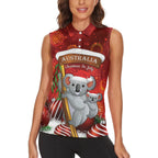 Australia Koala Women Sleeveless Polo Shirt Christmas In July - Red