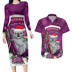 Australia Koala Couples Matching Long Sleeve Bodycon Dress and Hawaiian Shirt Christmas In July - Purple