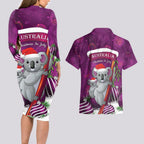 Australia Koala Couples Matching Long Sleeve Bodycon Dress and Hawaiian Shirt Christmas In July - Purple