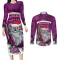 Australia Koala Couples Matching Long Sleeve Bodycon Dress and Long Sleeve Button Shirt Christmas In July - Purple