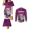 Australia Koala Couples Matching Mermaid Dress and Long Sleeve Button Shirt Christmas In July - Purple