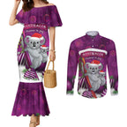 Australia Koala Couples Matching Mermaid Dress and Long Sleeve Button Shirt Christmas In July - Purple