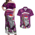 Australia Koala Couples Matching Off Shoulder Maxi Dress and Hawaiian Shirt Christmas In July - Purple