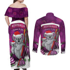 Australia Koala Couples Matching Off Shoulder Maxi Dress and Long Sleeve Button Shirt Christmas In July - Purple