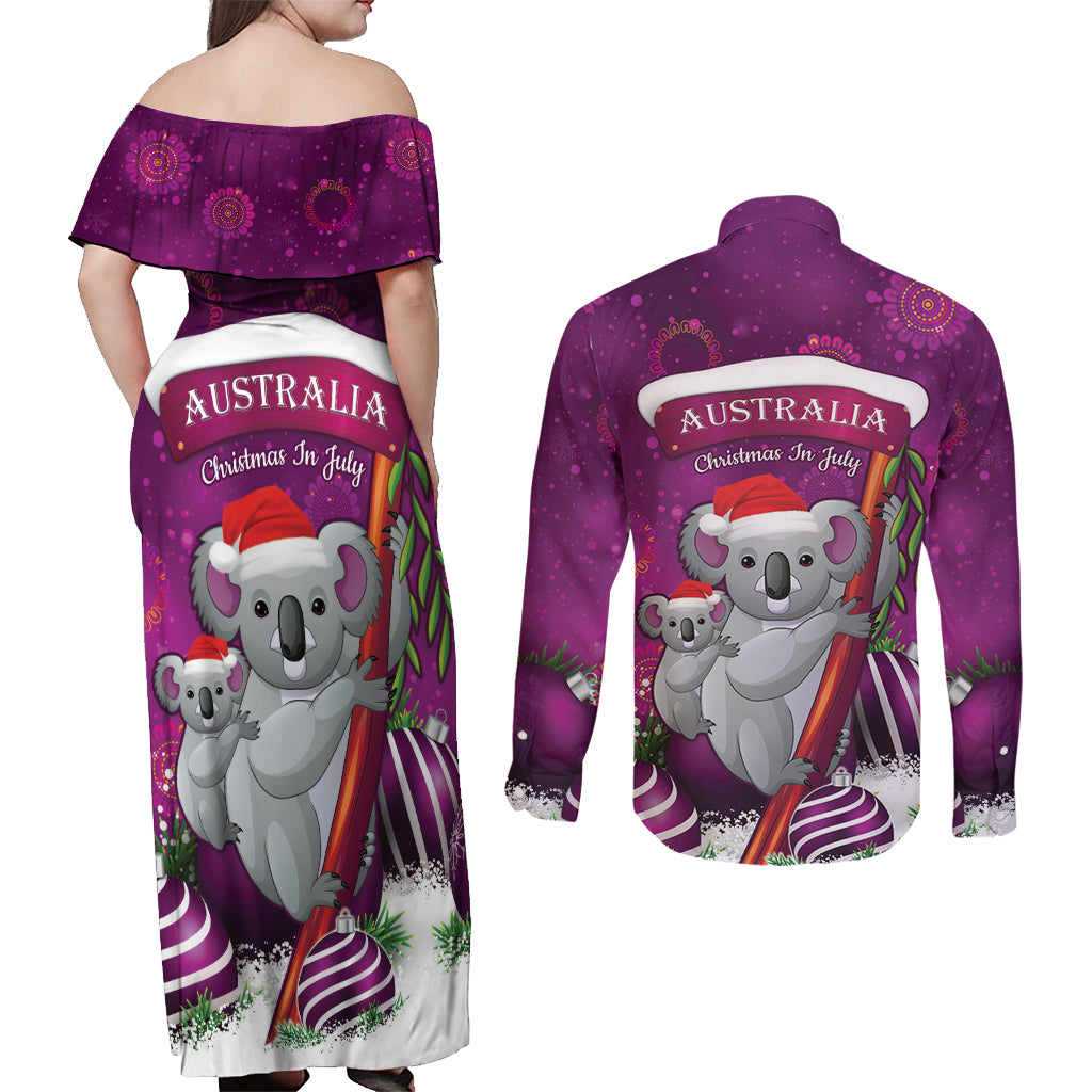 Australia Koala Couples Matching Off Shoulder Maxi Dress and Long Sleeve Button Shirt Christmas In July - Purple